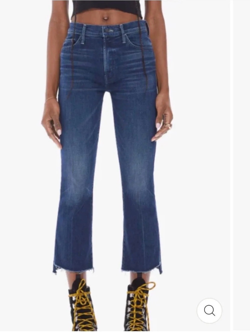 MOTHER Dark Blue Cropped Raw-Hem Jeans